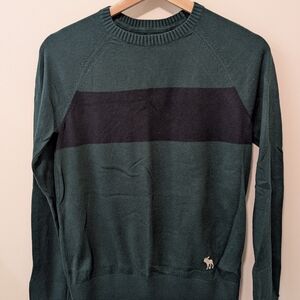 Abercrombie Kids Green Navy Striped Cotton Blend Crewneck Boys Sweater Size 14